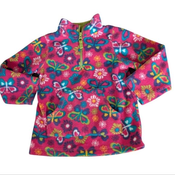 Arizona Y2K Hot Pink Floral‎ Print Fleece Pullover Jacket Size 4 Small - Picture 1 of 6